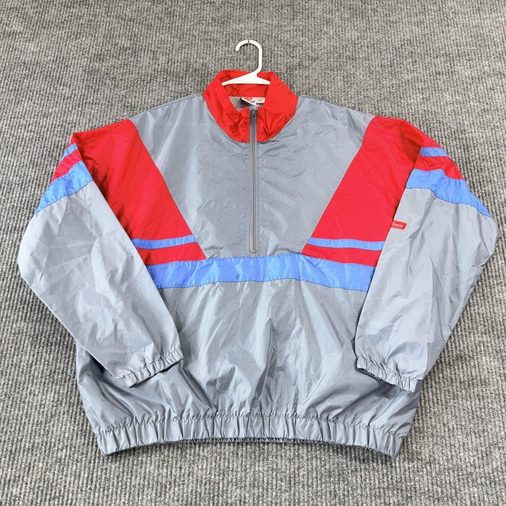 Vintage‎ Wilson Jacket Mens XL Gray Red Blue 1/2 Zip Windbreaker Pullover Korea - Picture 2 of 13